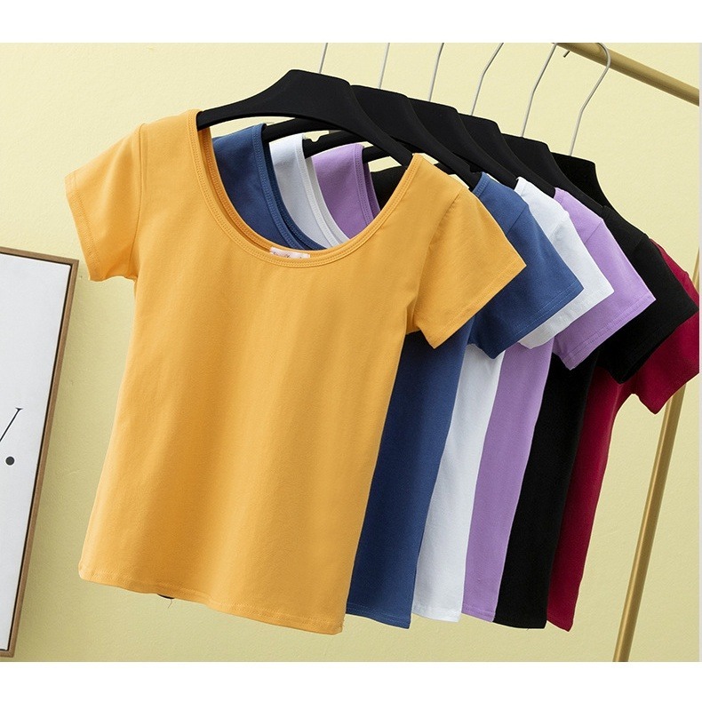 【JDUDS】顯瘦 修身 基本款 性感 貼身 爆乳 圓領短袖 歐美短版上衣 短版上衣 大U領顯身材露腰大U-細節圖2