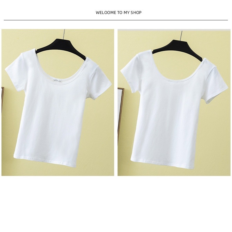 【JDUDS】顯瘦 修身 基本款 性感 貼身 爆乳 圓領短袖 歐美短版上衣 短版上衣 大U領顯身材露腰大U-細節圖4