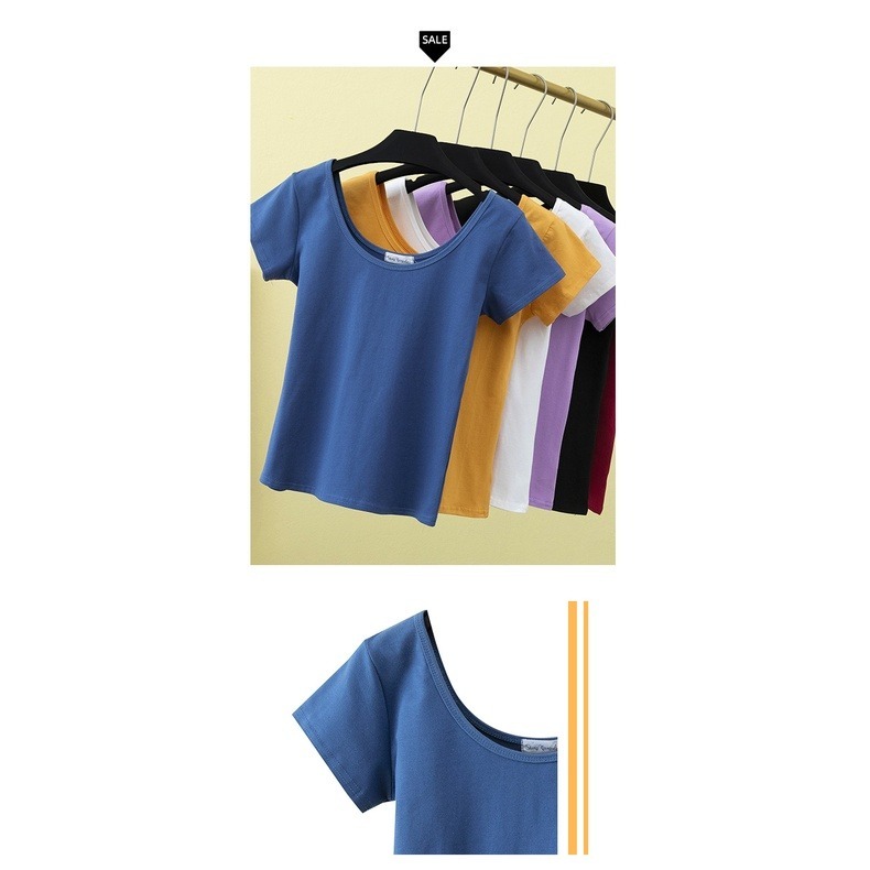 【JDUDS】顯瘦 修身 基本款 性感 貼身 爆乳 圓領短袖 歐美短版上衣 短版上衣 大U領顯身材露腰大U-細節圖6