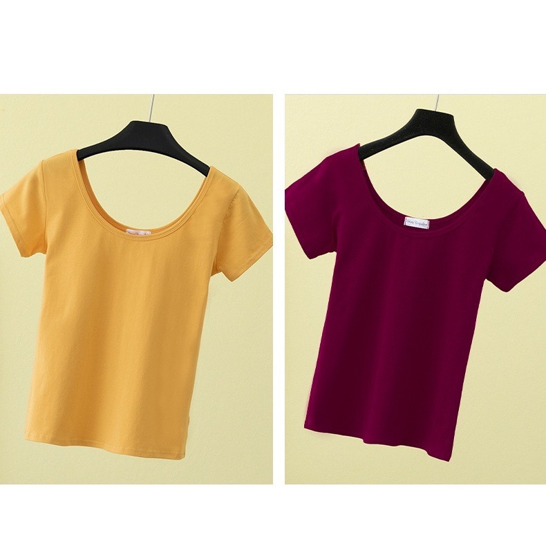 【JDUDS】顯瘦 修身 基本款 性感 貼身 爆乳 圓領短袖 歐美短版上衣 短版上衣 大U領顯身材露腰大U-細節圖7