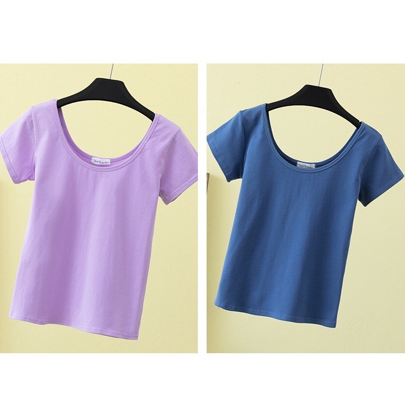 【JDUDS】顯瘦 修身 基本款 性感 貼身 爆乳 圓領短袖 歐美短版上衣 短版上衣 大U領顯身材露腰大U-細節圖8