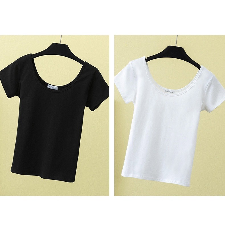 【JDUDS】顯瘦 修身 基本款 性感 貼身 爆乳 圓領短袖 歐美短版上衣 短版上衣 大U領顯身材露腰大U-細節圖9