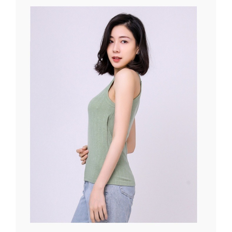 【JDUDS】bra胸墊削肩背心 二合一削肩羅紋棉背心繞頸挖背背心 辣妹削肩內搭背心 罩杯一體Bra-細節圖2