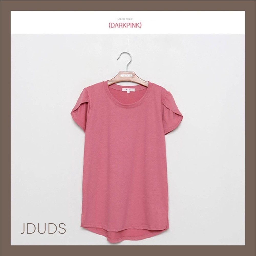 【JDUDS】新款韓版純色寬鬆上衣 圓領短袖 女T恤 打底衫 花辮袖 側邊小開衩 造型上衣-細節圖3