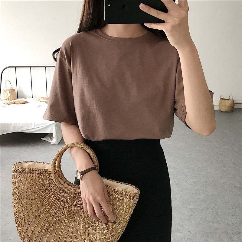 【JDUDS】韓版 百搭 寬鬆 純色 棉質 圓領 素色 短袖T 正韓-細節圖2