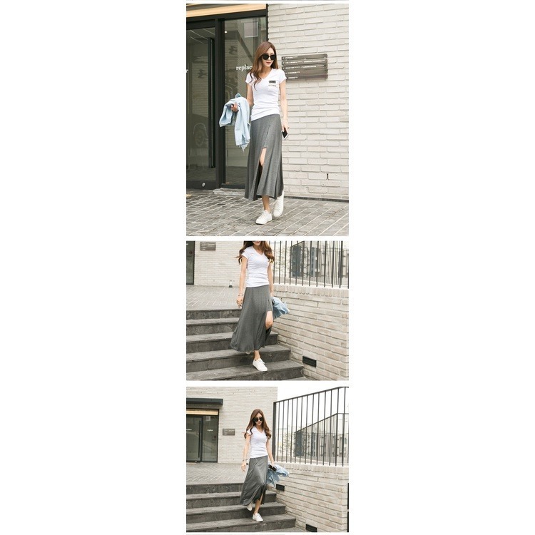 【JDUDS】性感歐美純色開叉高腰長裙 莫代爾長裙 褲裙 傘裙 A字裙-細節圖2