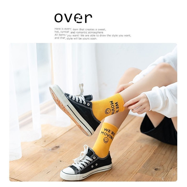 【JDUDS】BFF  萊卡彈性纖維 滿版表情長襪 笑臉長襪 女生襪子 中筒襪 棉質 吸濕 排汗 襪子-細節圖5