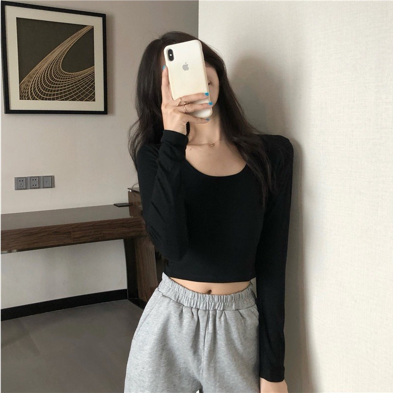 【JDUDS】秋冬流行素色打底衣短版性感長袖T恤 露肚臍長袖T恤 長袖T恤 露肚臍長袖T恤 百搭 閨蜜上衣-細節圖5