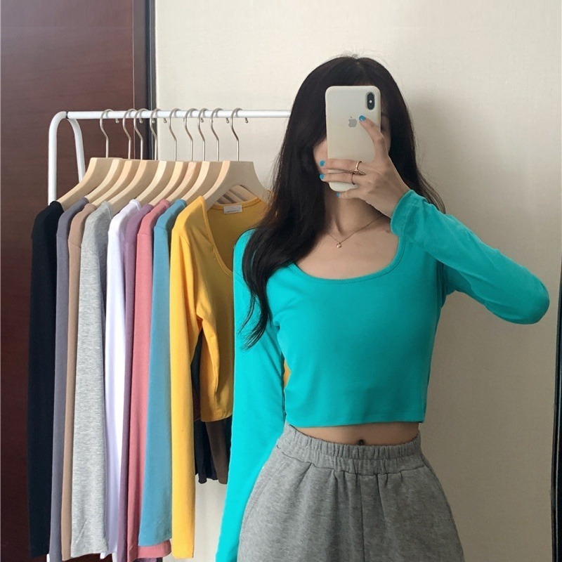 【JDUDS】秋冬流行素色打底衣短版性感長袖T恤 露肚臍長袖T恤 長袖T恤 露肚臍長袖T恤 百搭 閨蜜上衣-細節圖8