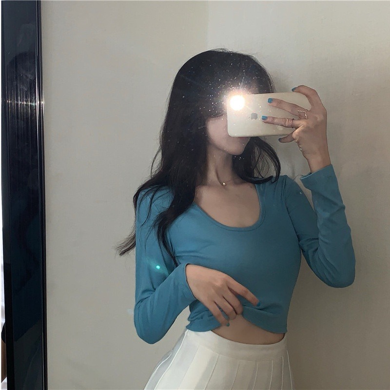 【JDUDS】秋冬流行素色打底衣短版性感長袖T恤 露肚臍長袖T恤 長袖T恤 露肚臍長袖T恤 百搭 閨蜜上衣-細節圖9