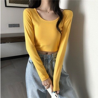 【JDUDS】秋冬流行素色打底衣短版性感長袖T恤 露肚臍長袖T恤 長袖T恤 露肚臍長袖T恤 百搭 閨蜜上衣-規格圖9
