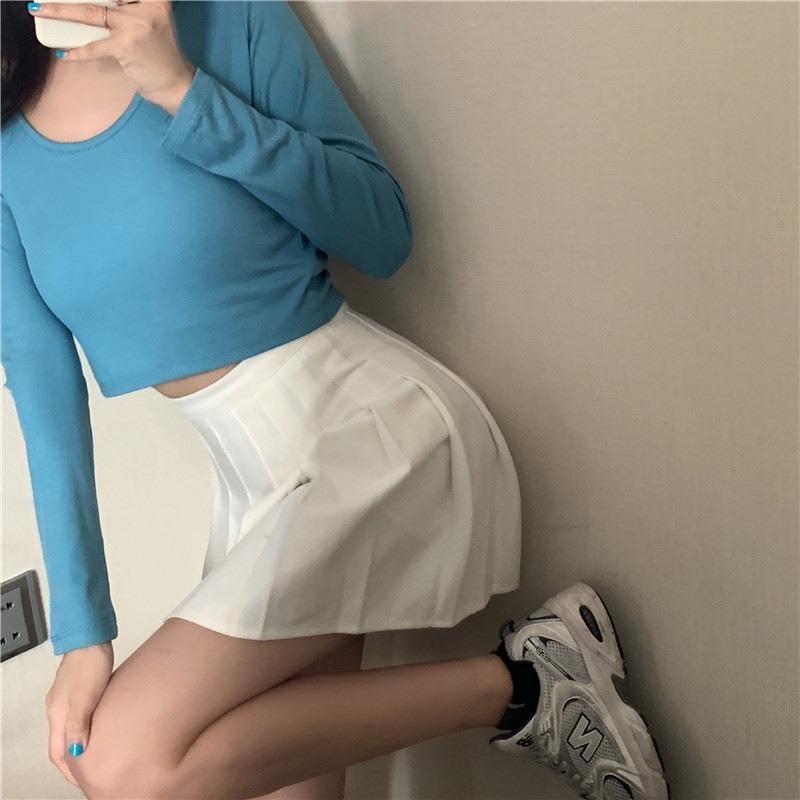 【JDUDS】秋冬流行素色打底衣短版性感長袖T恤 露肚臍長袖T恤 長袖T恤 露肚臍長袖T恤 百搭 閨蜜上衣-規格圖9