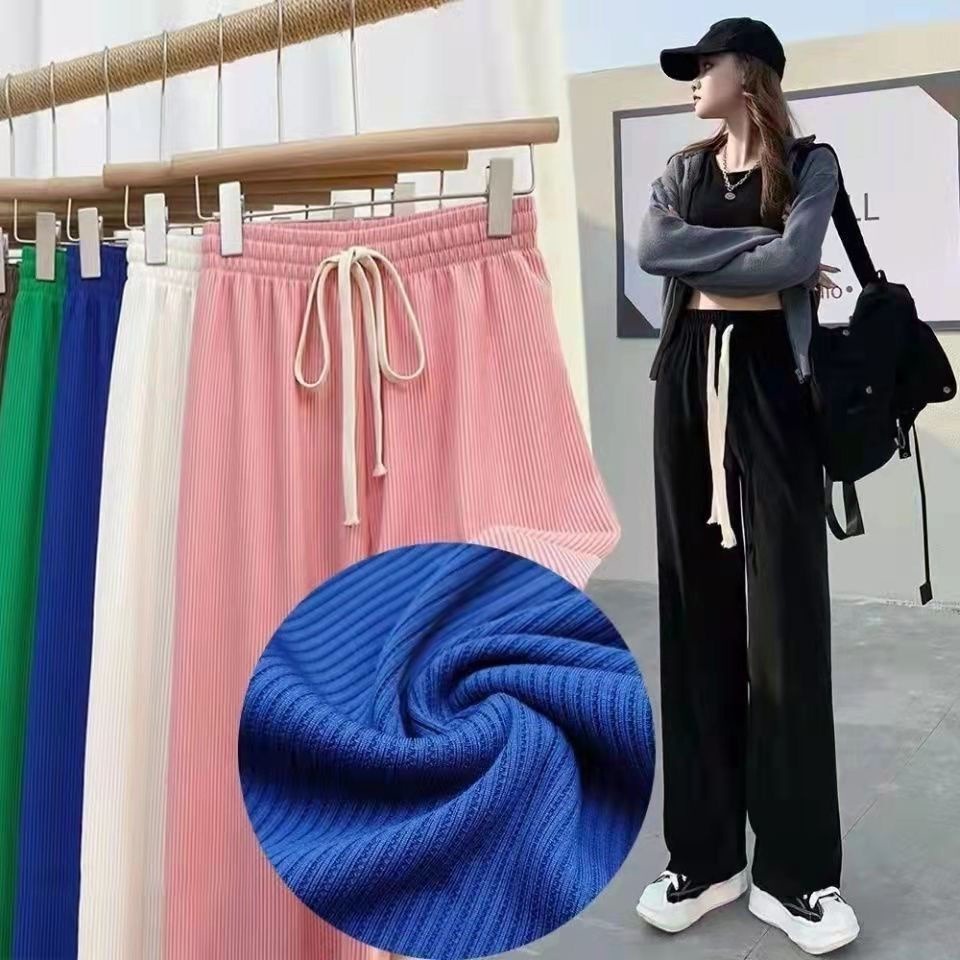 【JDUDS】高腰抽繩條紋 直筒括腿褲 溜灣褲 高腰寬鬆重感休閒長褲-細節圖2