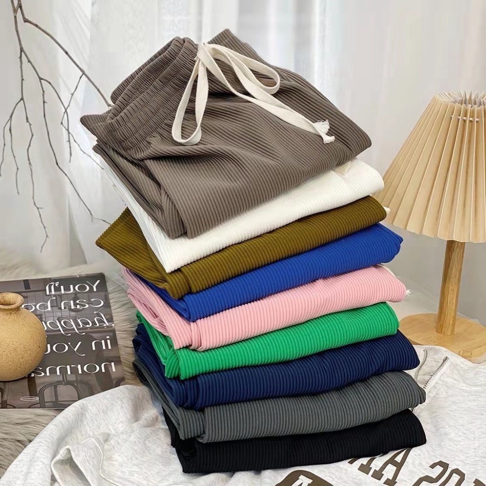 【JDUDS】高腰抽繩條紋 直筒括腿褲 溜灣褲 高腰寬鬆重感休閒長褲-細節圖5