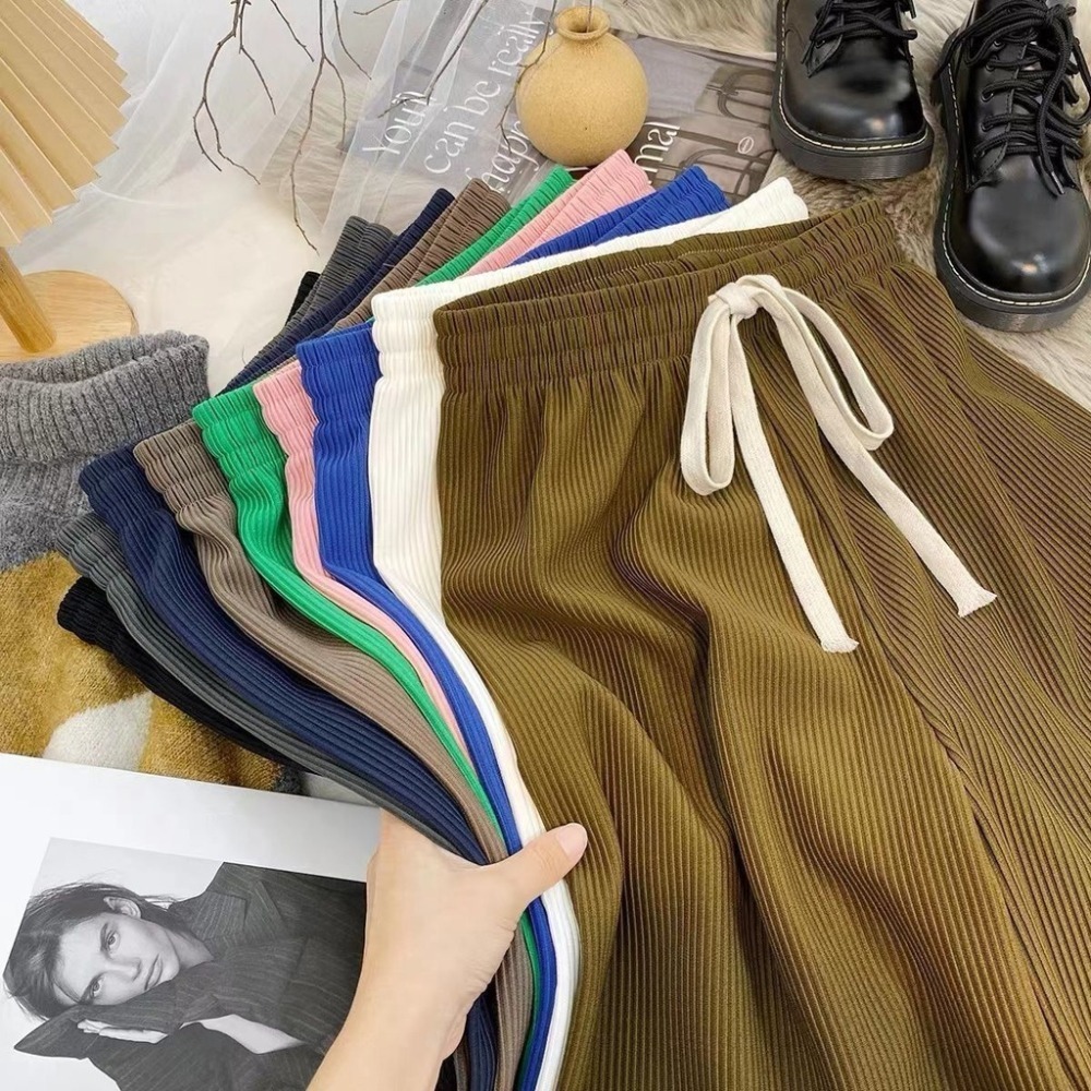 【JDUDS】高腰抽繩條紋 直筒括腿褲 溜灣褲 高腰寬鬆重感休閒長褲-細節圖6