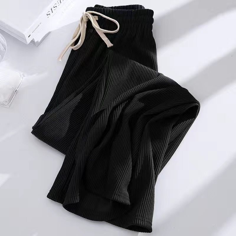 【JDUDS】高腰抽繩條紋 直筒括腿褲 溜灣褲 高腰寬鬆重感休閒長褲-細節圖7