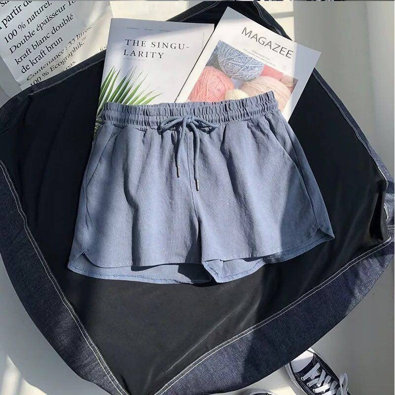 【JDUDS】高腰鬆束腰運動短褲女瑜伽寬褲寬鬆休閑家居睡褲沙灘褲夏 高腰短褲 闊腿褲 下著 居家褲 沙灘褲-細節圖5