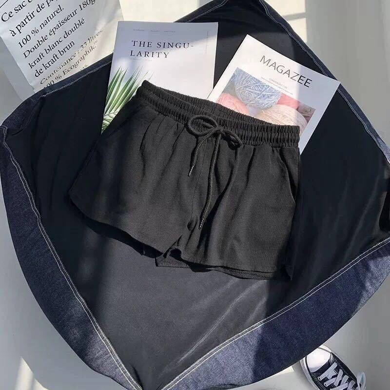 【JDUDS】高腰鬆束腰運動短褲女瑜伽寬褲寬鬆休閑家居睡褲沙灘褲夏 高腰短褲 闊腿褲 下著 居家褲 沙灘褲-規格圖9