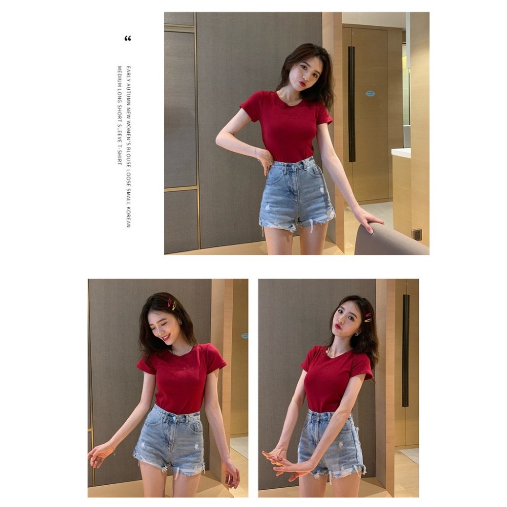 【JDUDS】 韓國新款 字母刺繡  短袖T恤 修身 學生衣服 女上衣 女裝 女生短袖 簡約刺繡-細節圖2