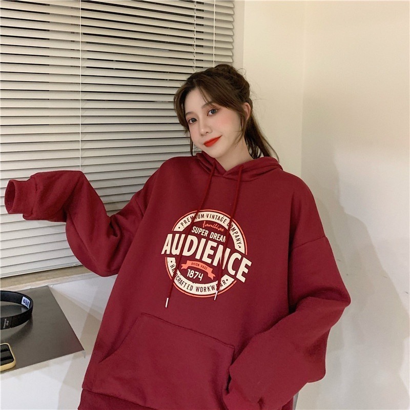 【JDUDS】韓版寬鬆慵懶風內刷毛長袖上衣 連衣裙 大學T 大女裝 衣服 寬鬆上衣 顯瘦上衣 帽T-細節圖3