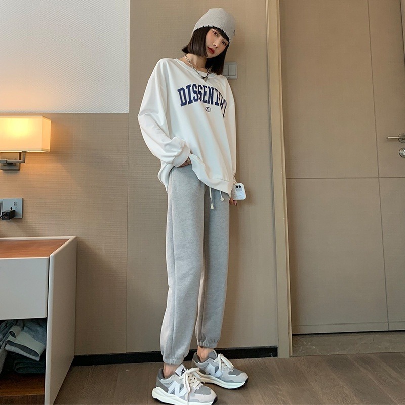 【JDUDS】秋冬新款慵懶風 薄款圓領字母大學T  潮流大學T 大學T 長袖T恤 百搭 顯瘦 韓系-細節圖4