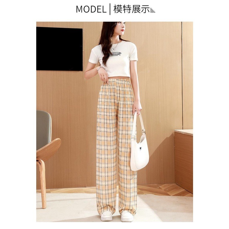 【JDUDS】日系高腰顯瘦格子直筒闊腿褲 寬鬆垂感拖地休閒褲-細節圖8