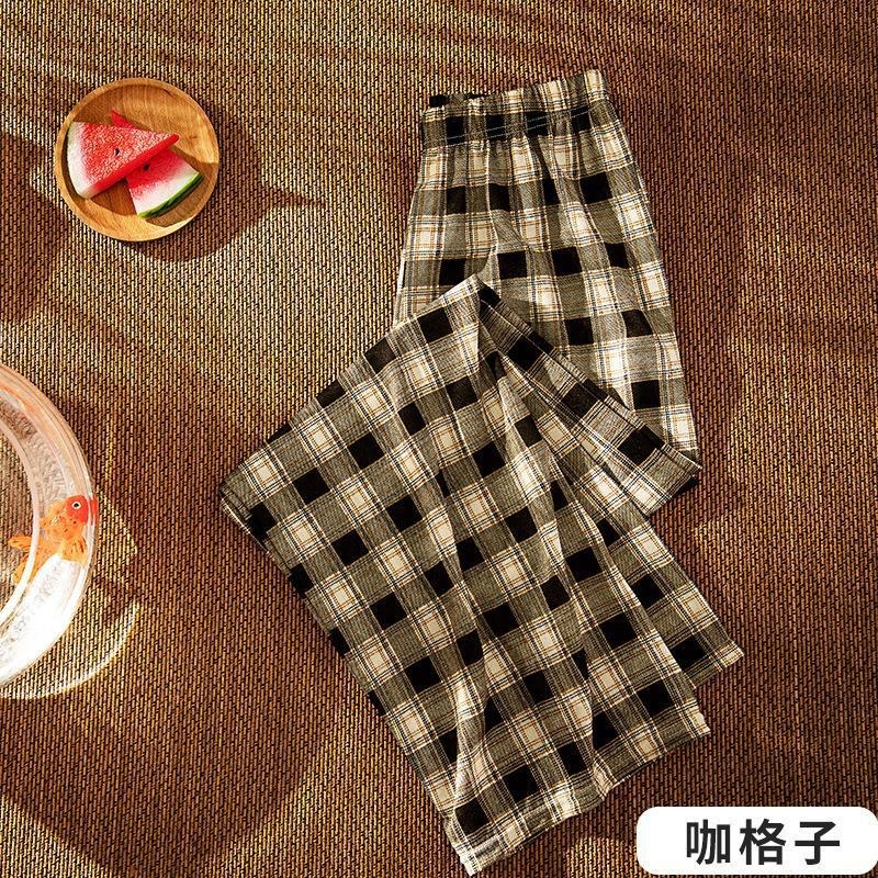 【JDUDS】日系高腰顯瘦格子直筒闊腿褲 寬鬆垂感拖地休閒褲-規格圖10