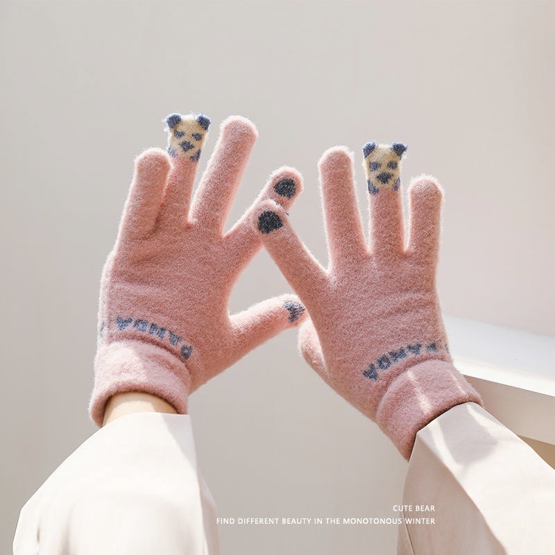 【JDUDS】冬季女生新款毛絨手套 騎車手套 可愛俏皮禦寒觸屏保暖手套-細節圖7