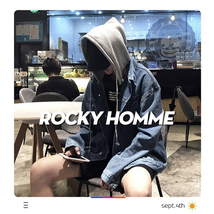 【JDUDS】牛仔連帽外套中國有嘻哈假兩件 牛仔外套-細節圖2