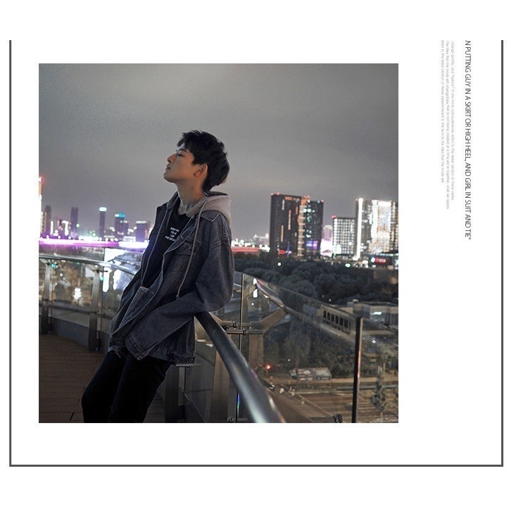 【JDUDS】牛仔連帽外套中國有嘻哈假兩件 牛仔外套-細節圖3