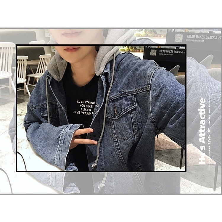 【JDUDS】牛仔連帽外套中國有嘻哈假兩件 牛仔外套-細節圖4