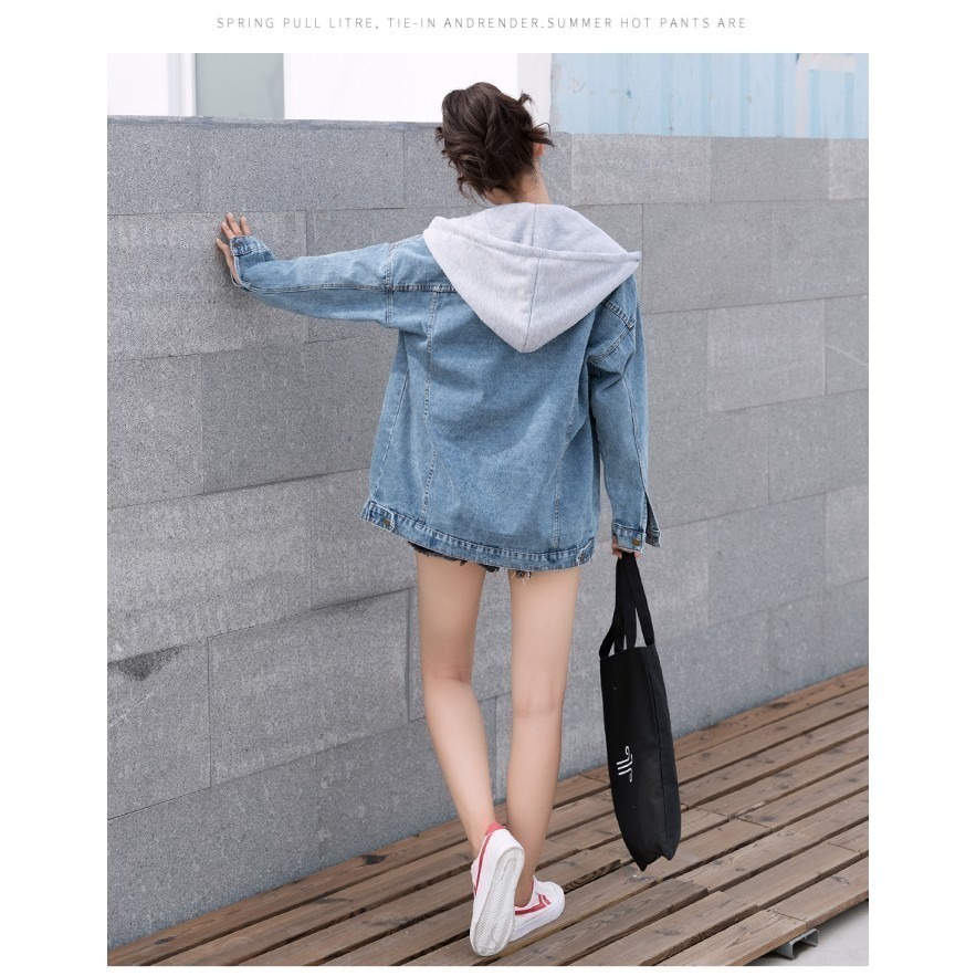 【JDUDS】牛仔連帽外套中國有嘻哈假兩件 牛仔外套-細節圖6