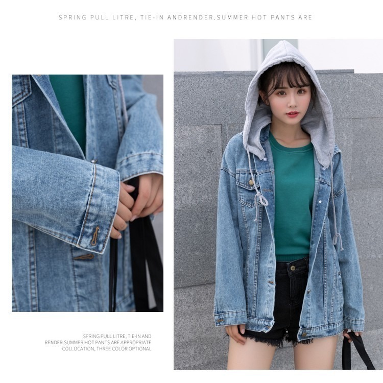 【JDUDS】牛仔連帽外套中國有嘻哈假兩件 牛仔外套-細節圖7