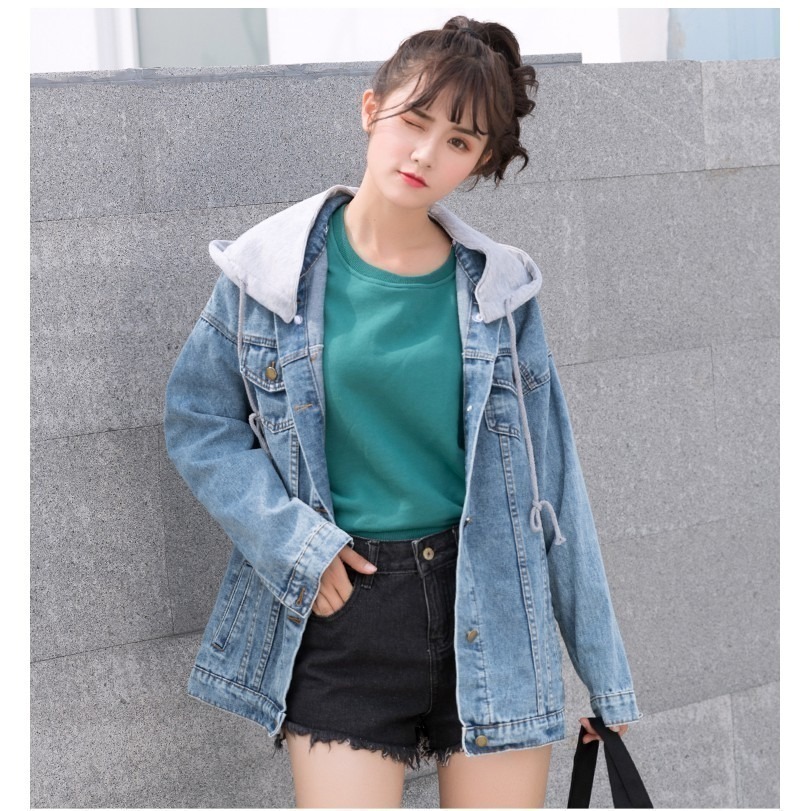 【JDUDS】牛仔連帽外套中國有嘻哈假兩件 牛仔外套-細節圖8