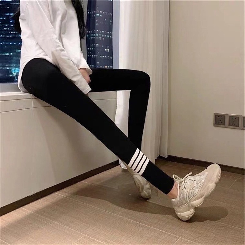 【JDUDS】極度顯瘦運動風超彈力雙條條紋內搭褲/夏季莫代爾棉款-細節圖2