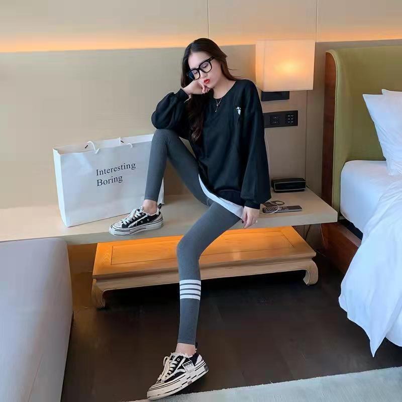 【JDUDS】極度顯瘦運動風超彈力雙條條紋內搭褲/夏季莫代爾棉款-細節圖7