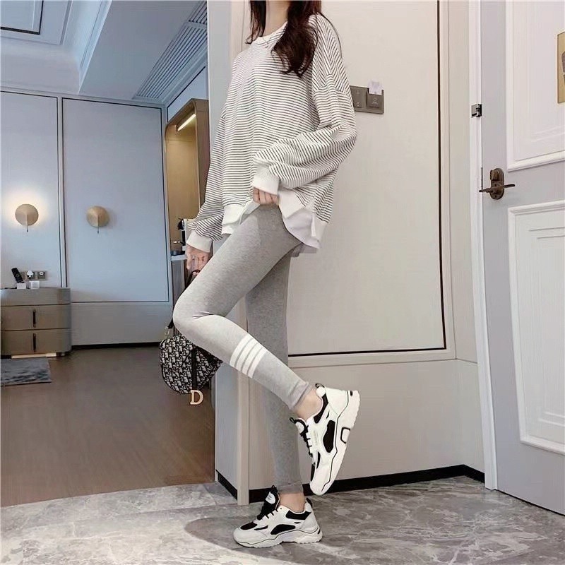 【JDUDS】極度顯瘦運動風超彈力雙條條紋內搭褲/夏季莫代爾棉款-細節圖8