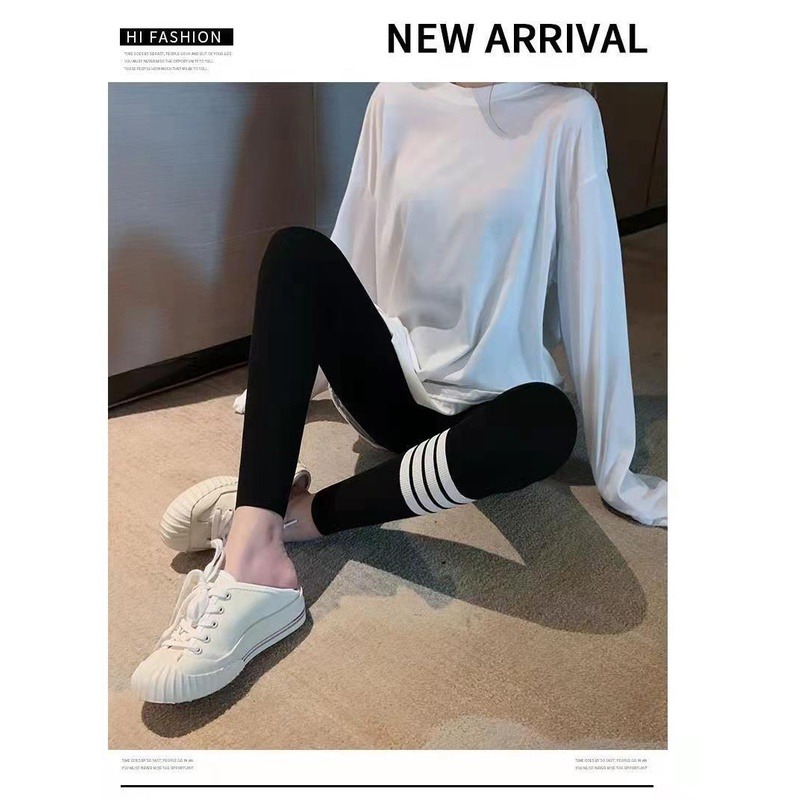 【JDUDS】極度顯瘦運動風超彈力雙條條紋內搭褲/夏季莫代爾棉款-細節圖9