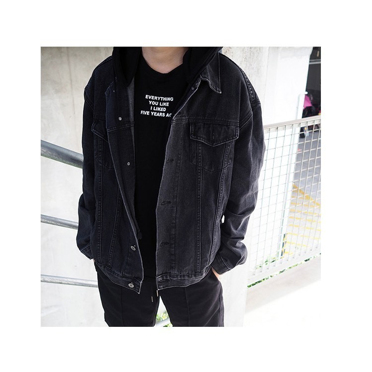【JDUDS】假二件牛仔外套 牛仔外套 外套 夾克 假二件 寬鬆 落肩 男女皆可穿 兩色可選-細節圖2