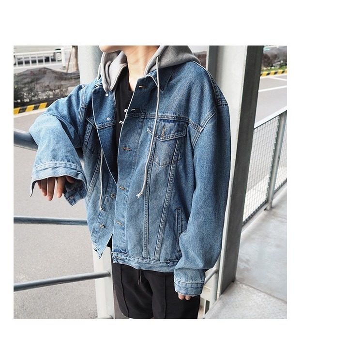 【JDUDS】假二件牛仔外套 牛仔外套 外套 夾克 假二件 寬鬆 落肩 男女皆可穿 兩色可選-細節圖3
