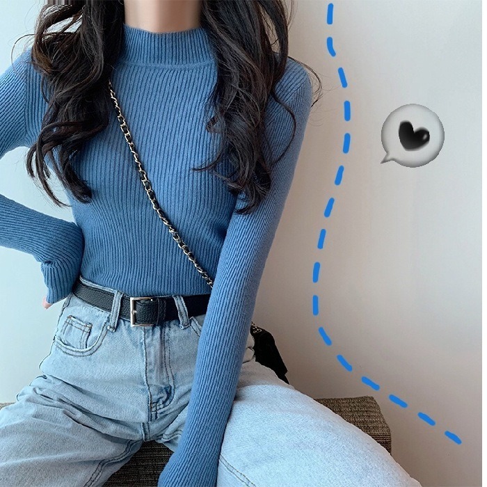 【JDUDS】韓版半高領百搭彈性顯瘦 針織上衣 長袖t恤 女裝 衣服 寬鬆上衣 發熱衣 素T 毛衣-規格圖7