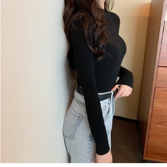 【JDUDS】韓版半高領百搭彈性顯瘦 針織上衣 長袖t恤 女裝 衣服 寬鬆上衣 發熱衣 素T 毛衣-規格圖7