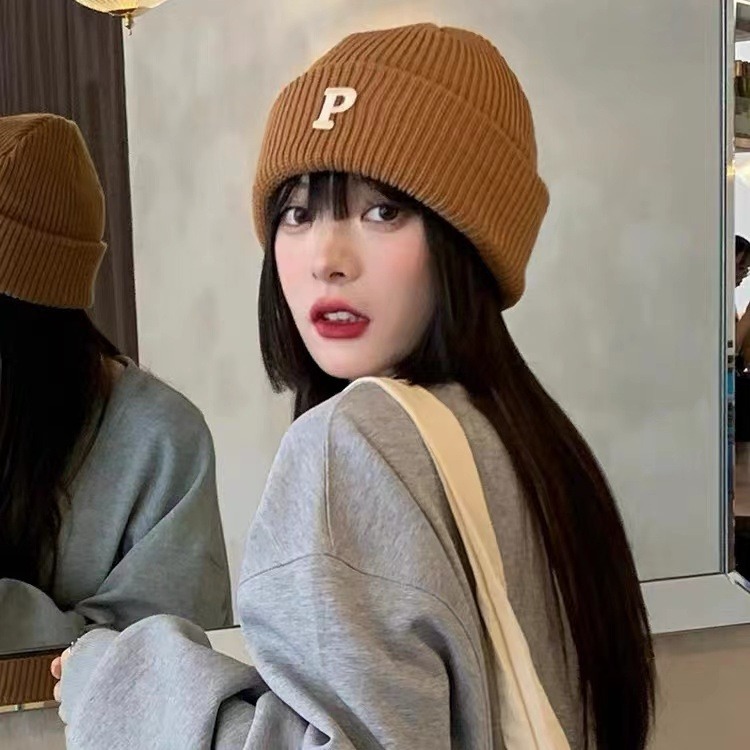 【JDUDS】秋冬韓版P字刺繡針織毛帽 時尚保暖百搭 情侶毛帽  冷帽 男女毛帽-細節圖2
