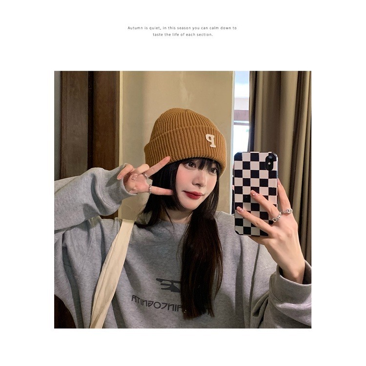 【JDUDS】秋冬韓版P字刺繡針織毛帽 時尚保暖百搭 情侶毛帽  冷帽 男女毛帽-細節圖4