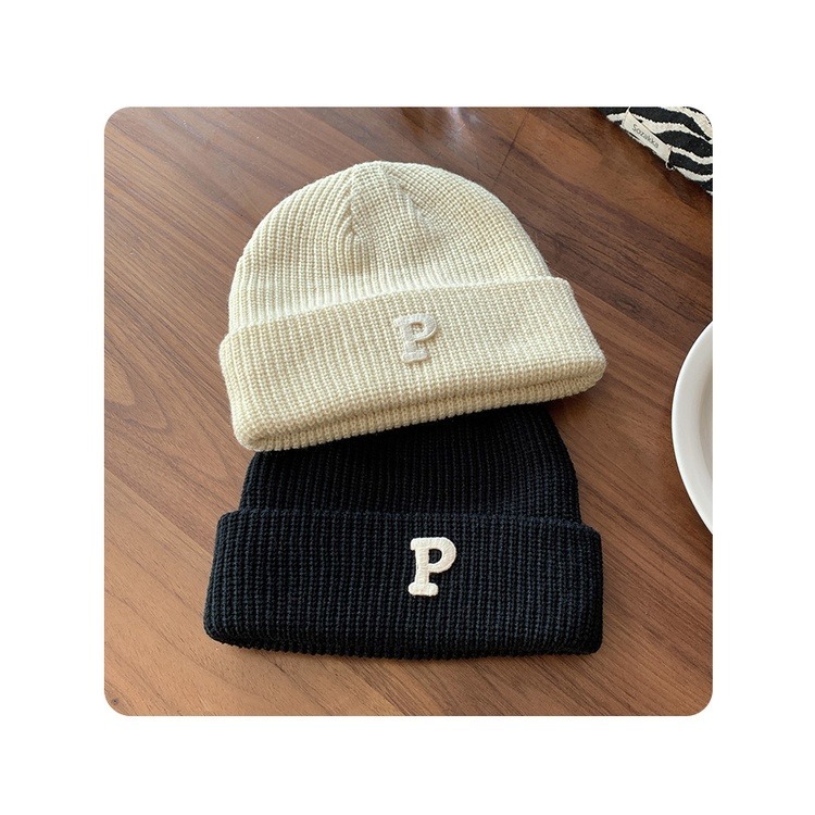 【JDUDS】秋冬韓版P字刺繡針織毛帽 時尚保暖百搭 情侶毛帽  冷帽 男女毛帽-細節圖5