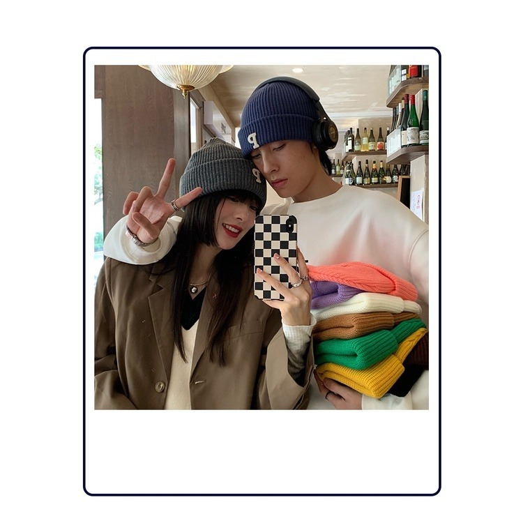 【JDUDS】秋冬韓版P字刺繡針織毛帽 時尚保暖百搭 情侶毛帽  冷帽 男女毛帽-細節圖6