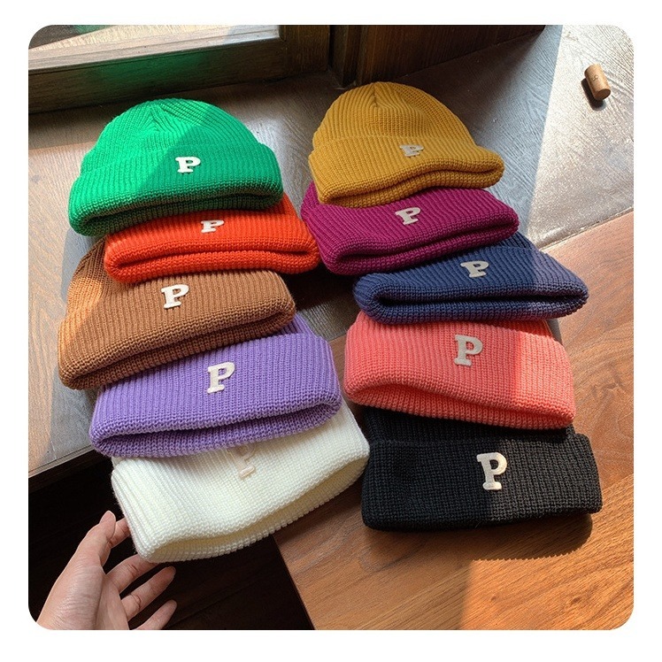 【JDUDS】秋冬韓版P字刺繡針織毛帽 時尚保暖百搭 情侶毛帽  冷帽 男女毛帽-細節圖7