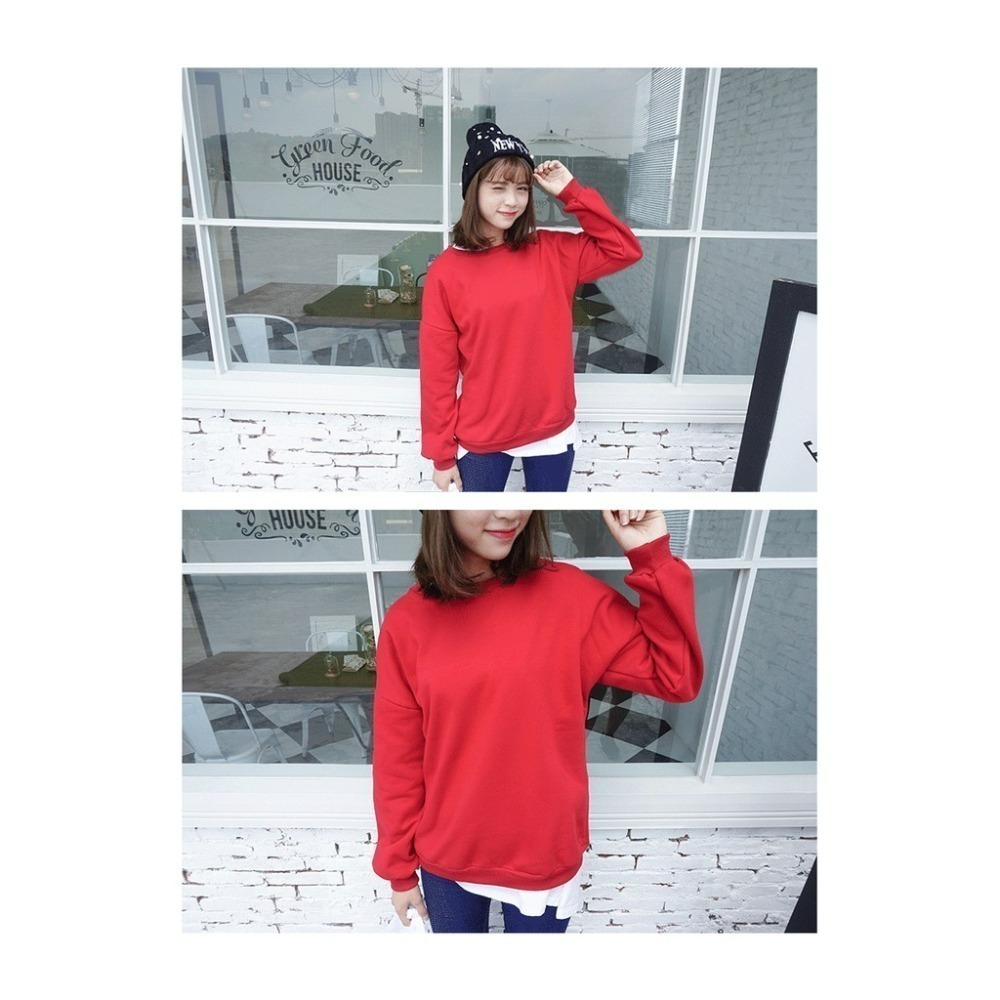 【JDUDS】韓系大學T 素色圓領刷毛大學T 寬鬆顯瘦長版素T 大學T 長袖上衣-細節圖4