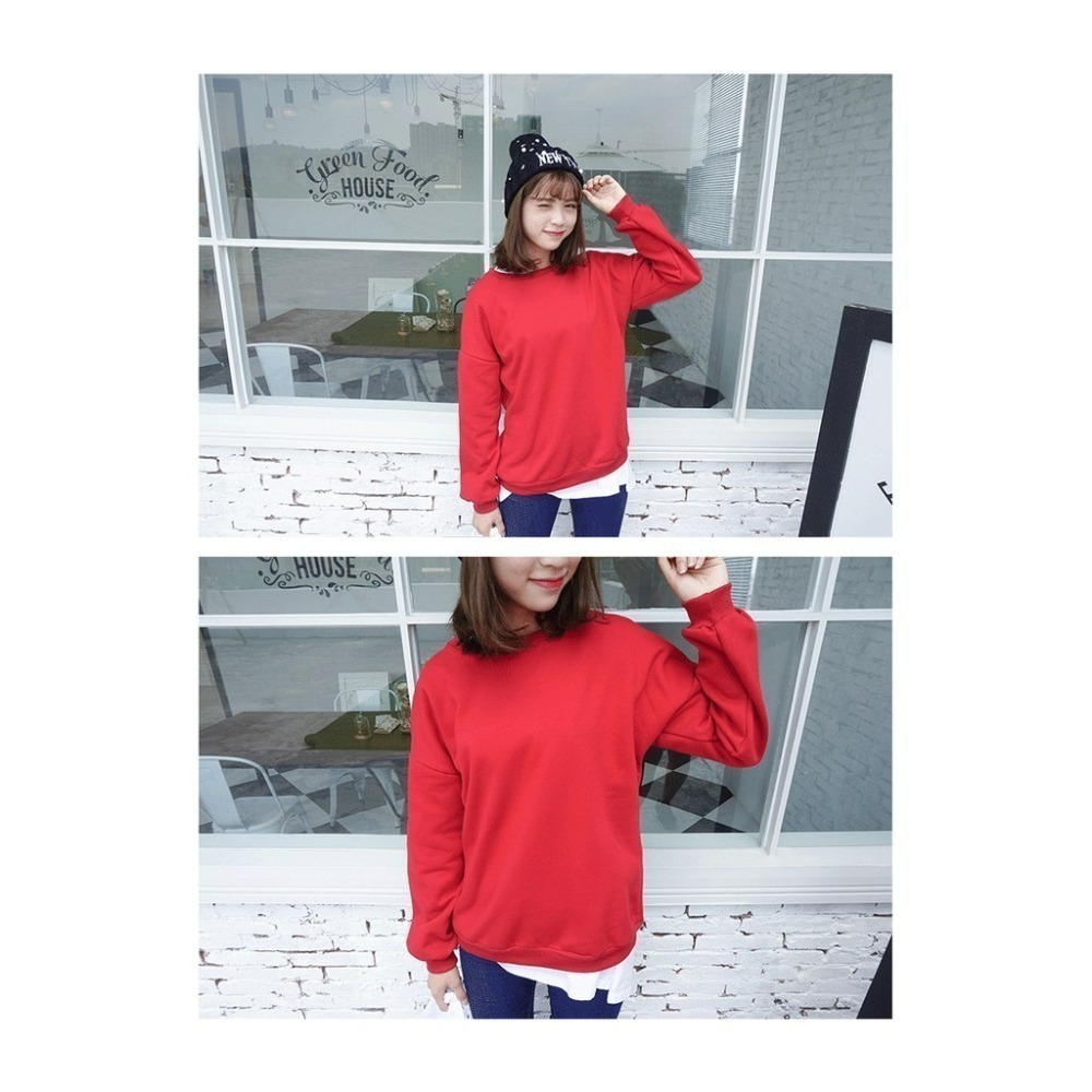 【JDUDS】韓系大學T 素色圓領刷毛大學T 寬鬆顯瘦長版素T 大學T 長袖上衣-細節圖4