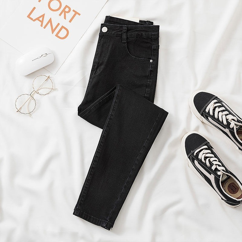 【JDUDS】牛仔褲 版前後口袋修身顯瘦黑褲長褲-細節圖5